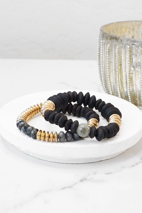 Boho Beads Bracelets set Wood Metal and Stones beads Cream Black Khaki Flawless Pick Praiseworthy Composites