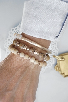 Angelic Approval Boho Bracelets Stack of 3 piece Beaded bracelets Semi Precious stones in neutral brown and gold, Stacking bracelets