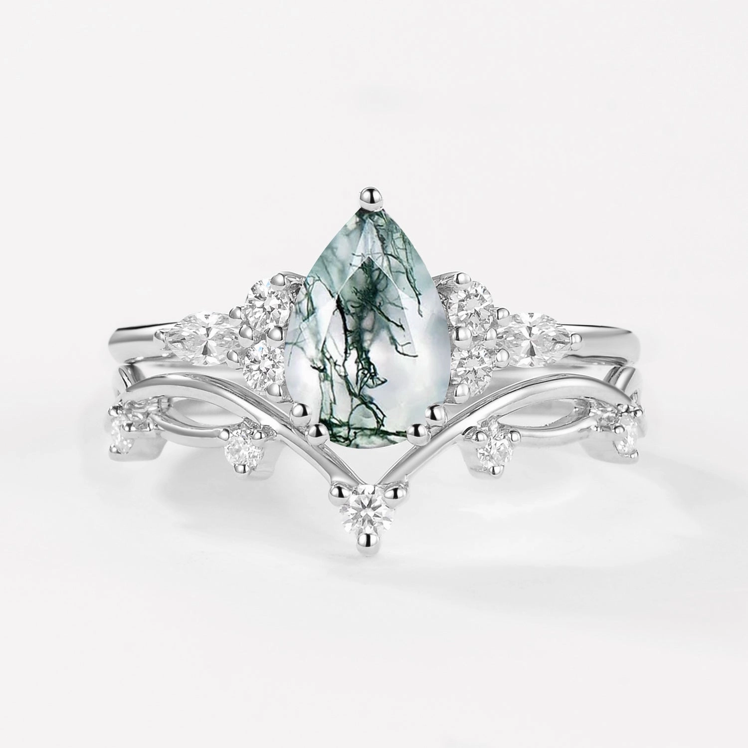 Branches Pear Moss Agate Leafy Ring Set 2pcs - Ona Outdoor Set