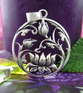 Casual Detail Engagement Party Lotus Flower Pendant With Vines, Leaves, and Buds