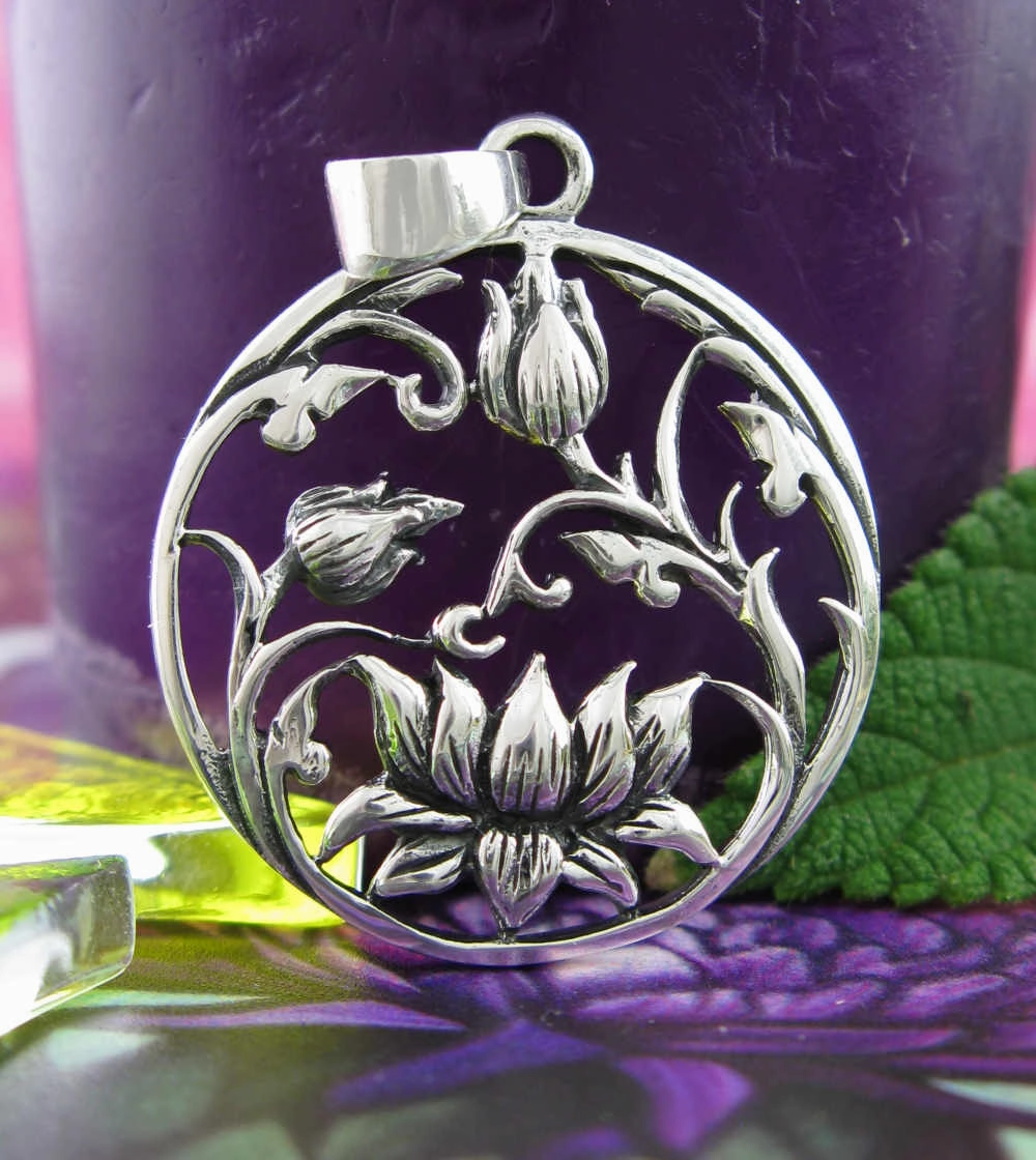 Casual Detail Engagement Party Lotus Flower Pendant With Vines, Leaves, and Buds