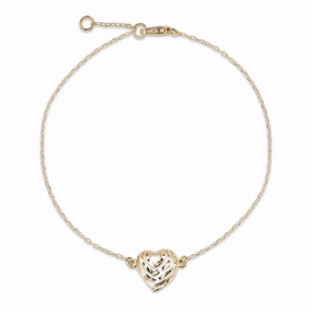 Layered Texture Gleaming Glow 7-7.5" Adjustable Aloha Heart Bracelet in Gold - 11mm