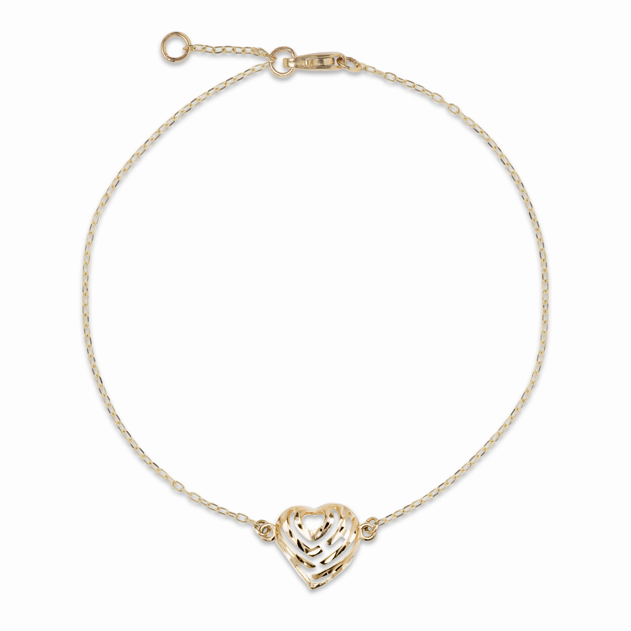 Layered Texture Gleaming Glow 7-7.5" Adjustable Aloha Heart Bracelet in Gold - 11mm