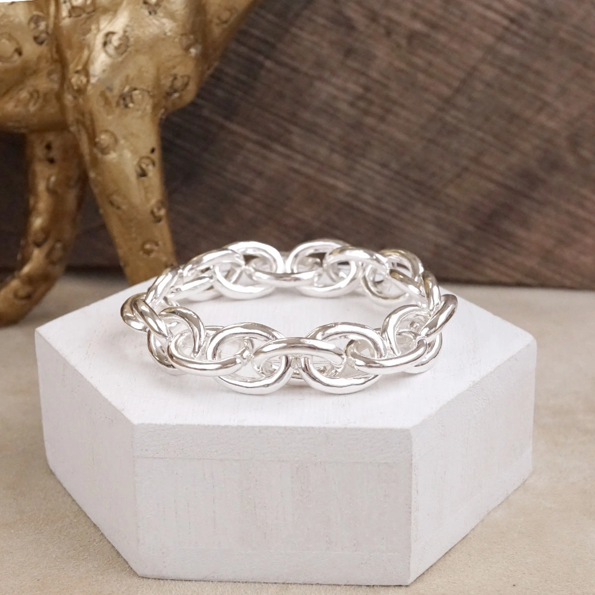 Wide Fusions Best Of The Best Bold Links ?C Chunky Chain Stretchy Bracelet - in Gold or Silver