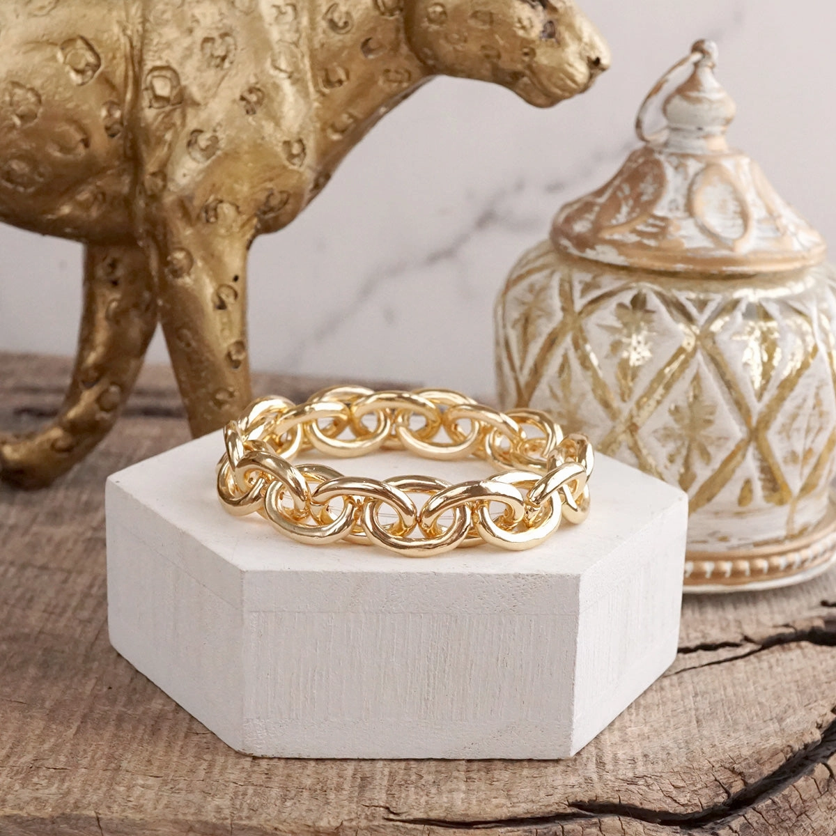 Bold Links ?C Chunky Chain Stretchy Bracelet - in Gold or Silver Trendy Piece Favorable Fusions