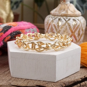 Vibrant Colors Parent-Child Bold Links ?C Stretchy Shackle Chain Bracelet in Gold or Silver