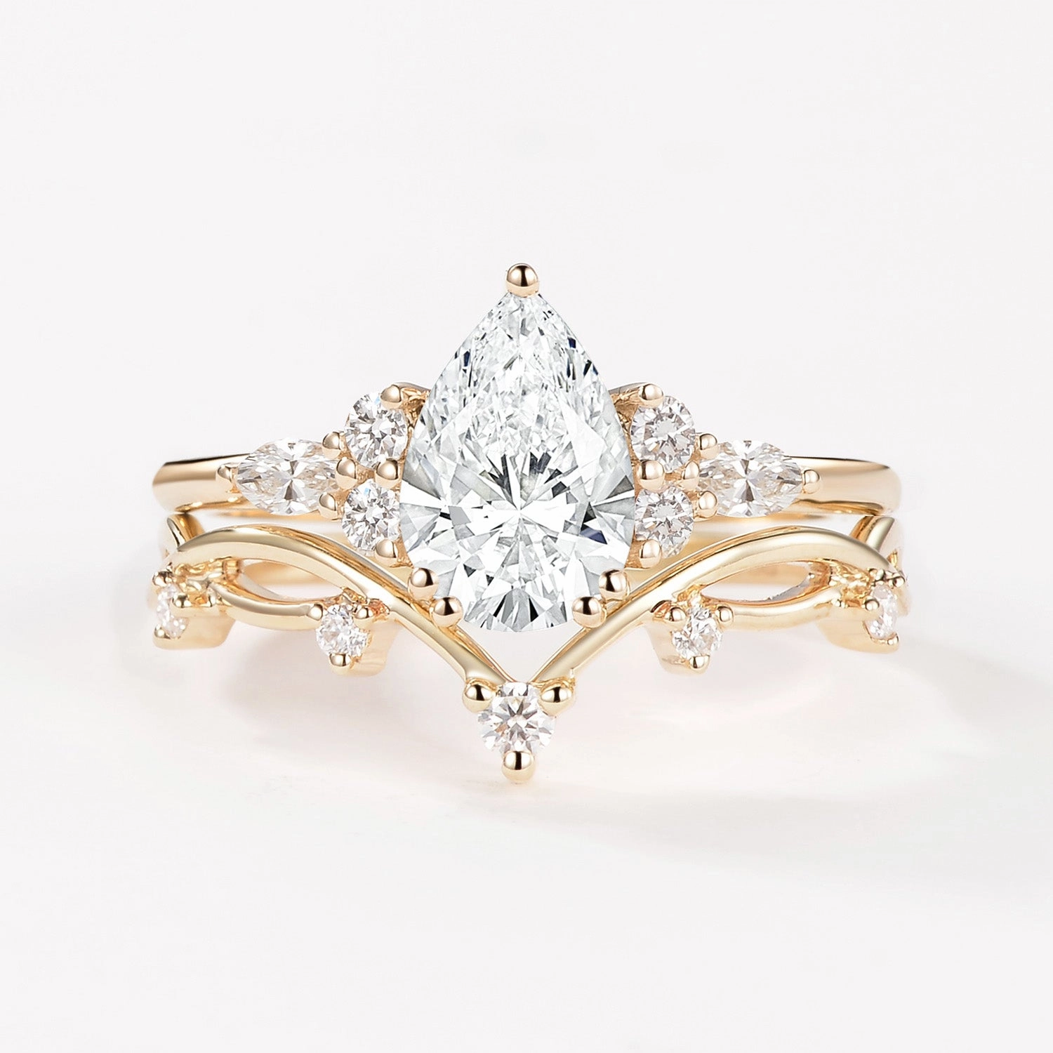 Timeless Duo 1.0ct Pear Lab Grown Diamond Leafy Ring Set 2pcs - Ona