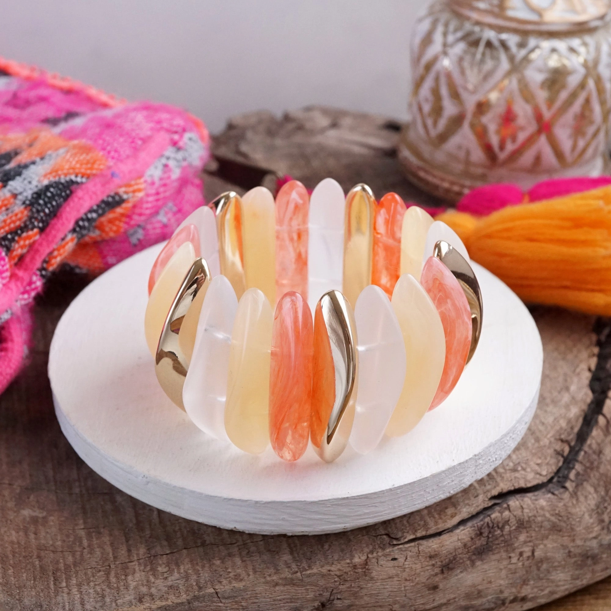 Meaningful Choice Bold Statement Stretchy Acrylic Bracelet ?C Neutrals or Pastels