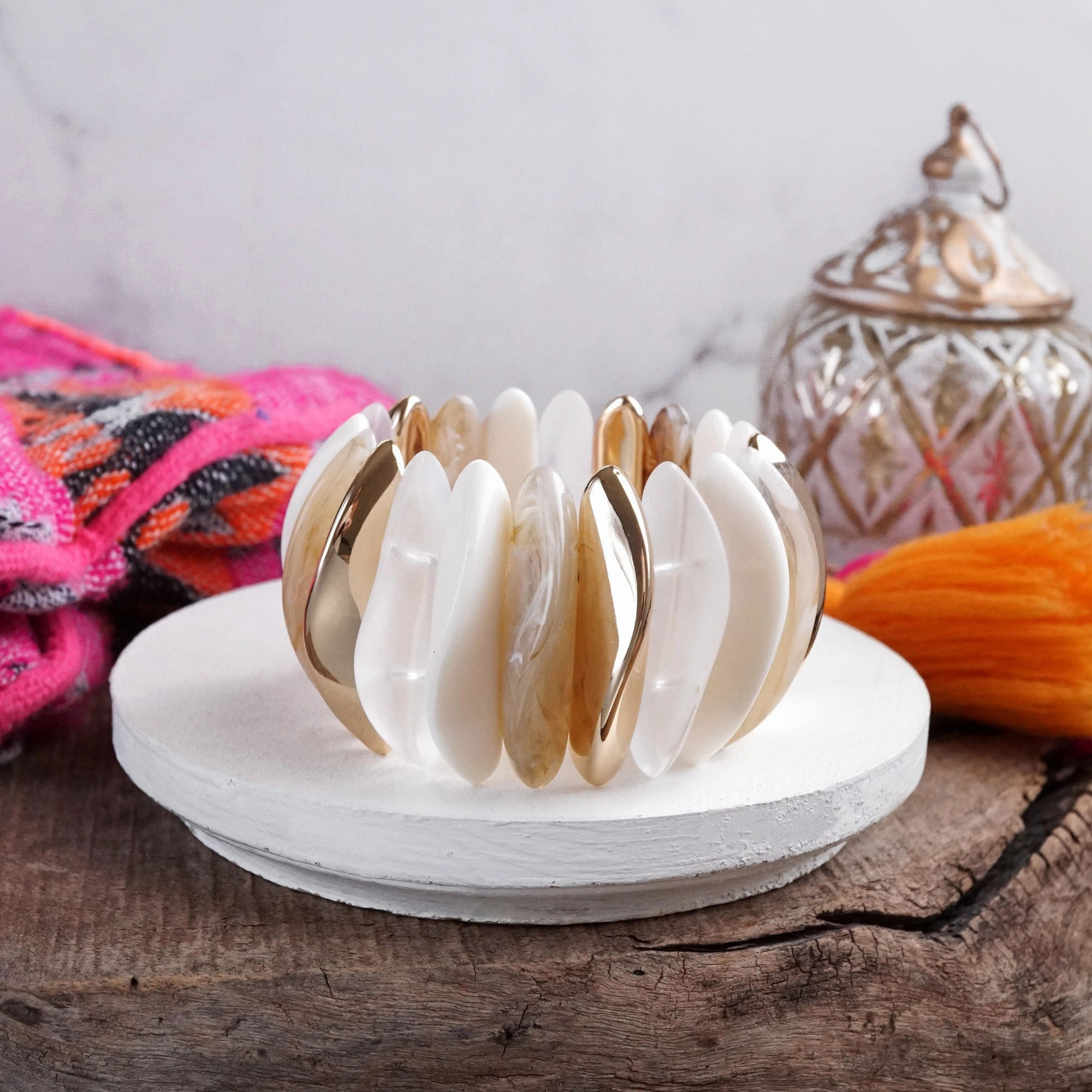 Bold Statement Stretchy Acrylic Bracelet ?C Neutrals or Pastels Authentic Style