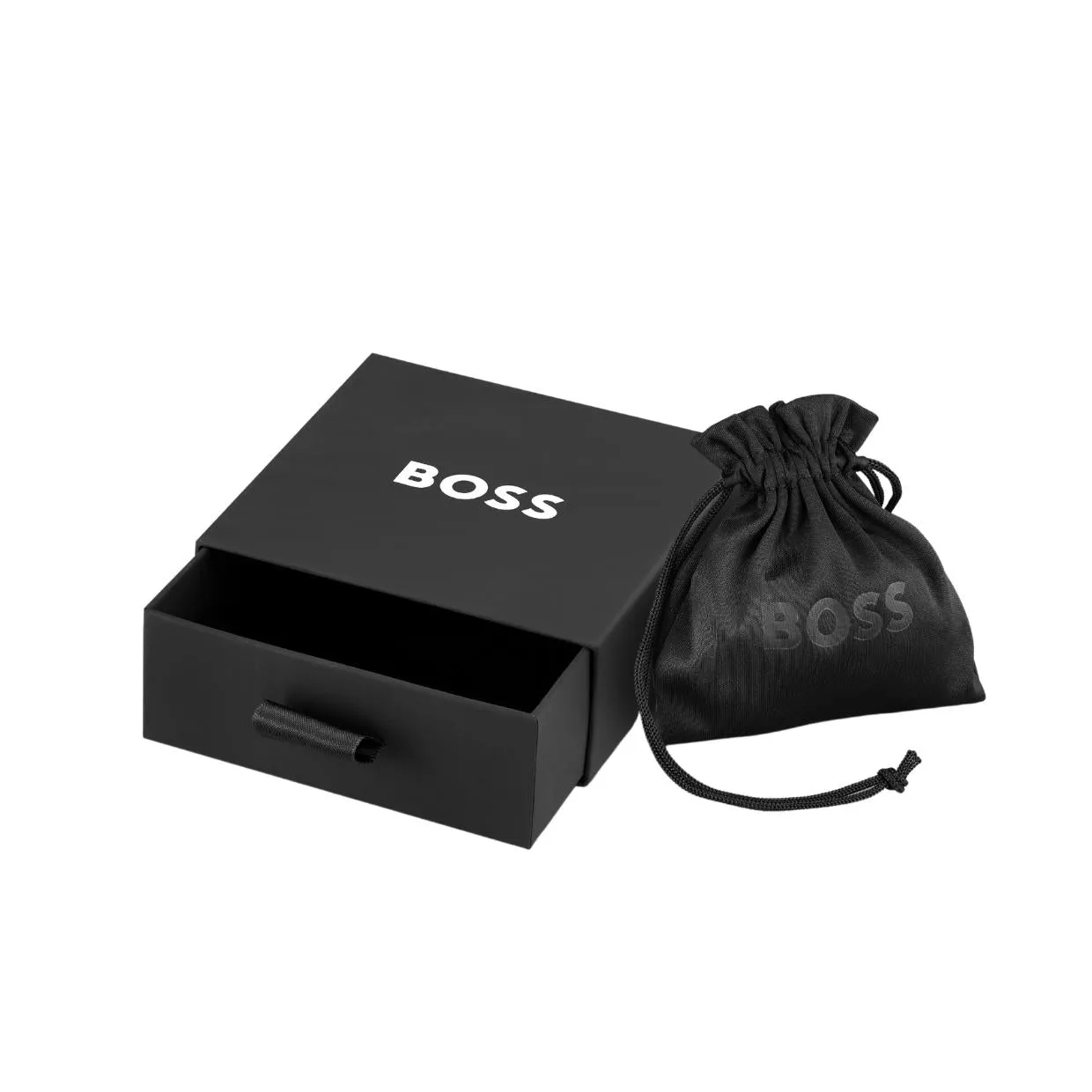 BOSS Black Leather Braided Bracelet
