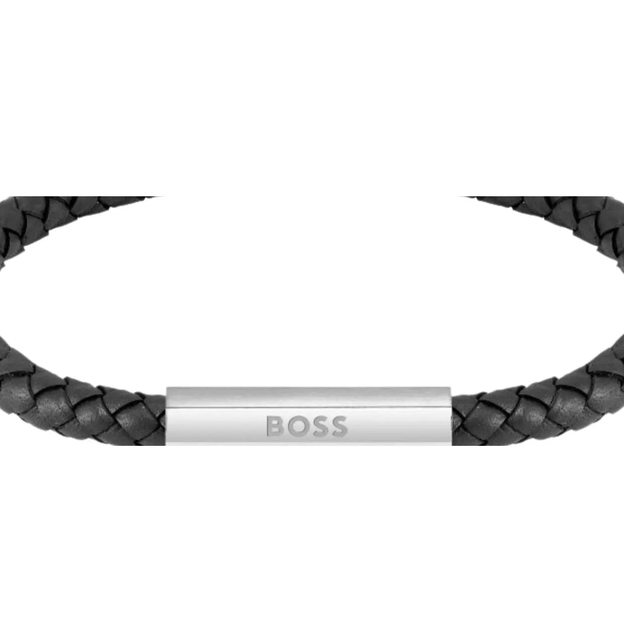 BOSS Black Leather Braided Bracelet
