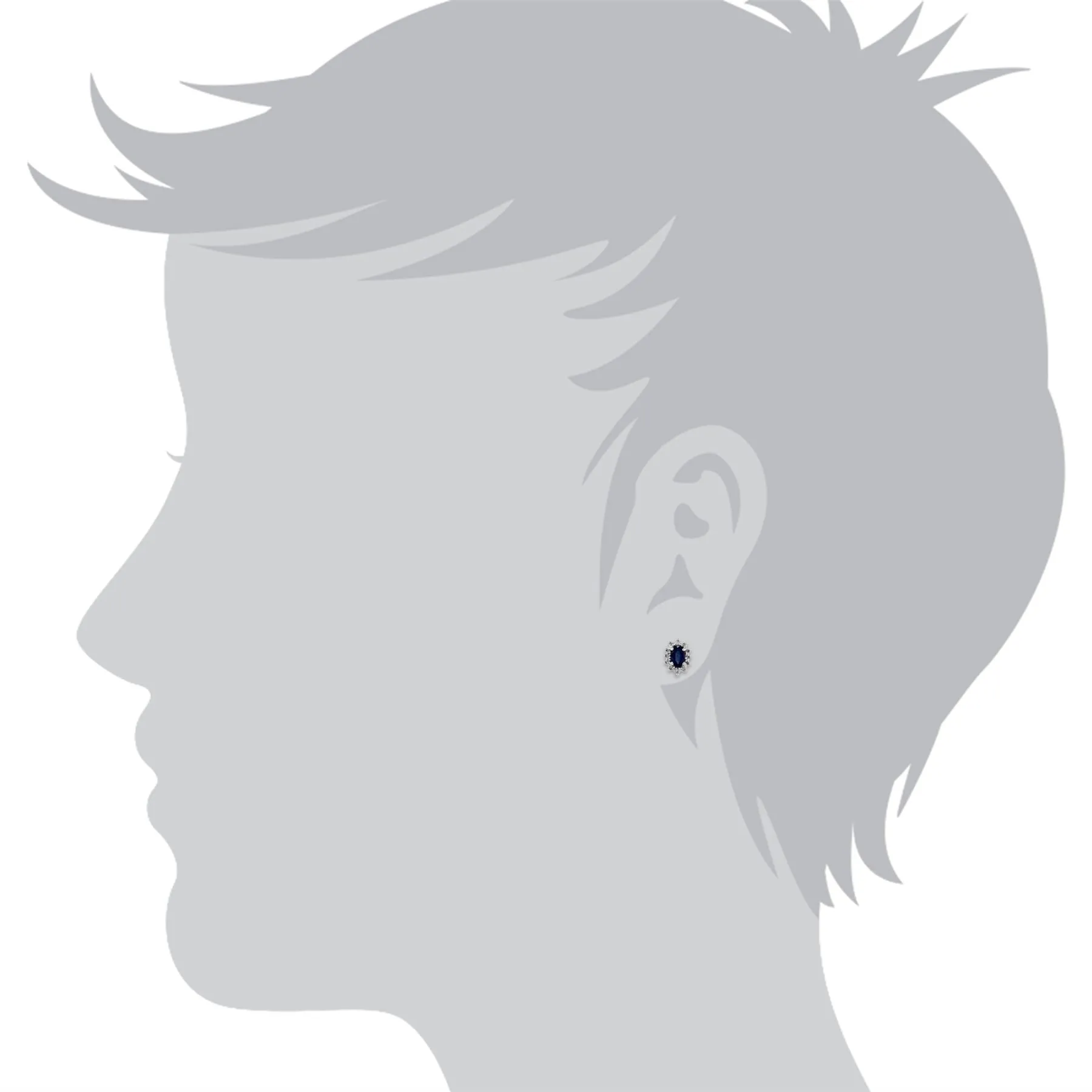 Boucles d'Oreilles Clou Classique Or Blanc 375 Saphir Bleu Clair, serti de Diamant