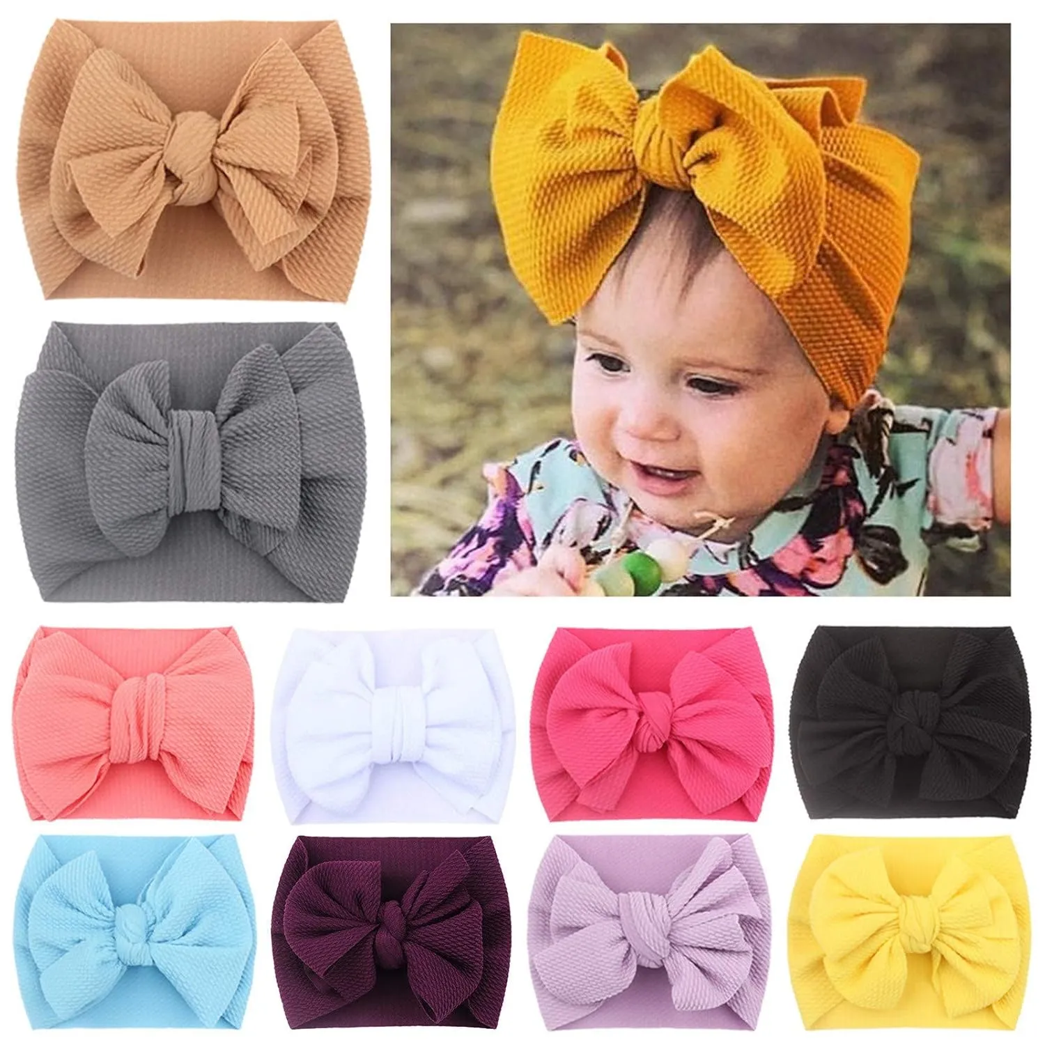 Bow Headband Elastic Knotted Headband Makeup Hair Headband Hair Bandanas Birthday Party Headband for Kids (Coffee, One Size)