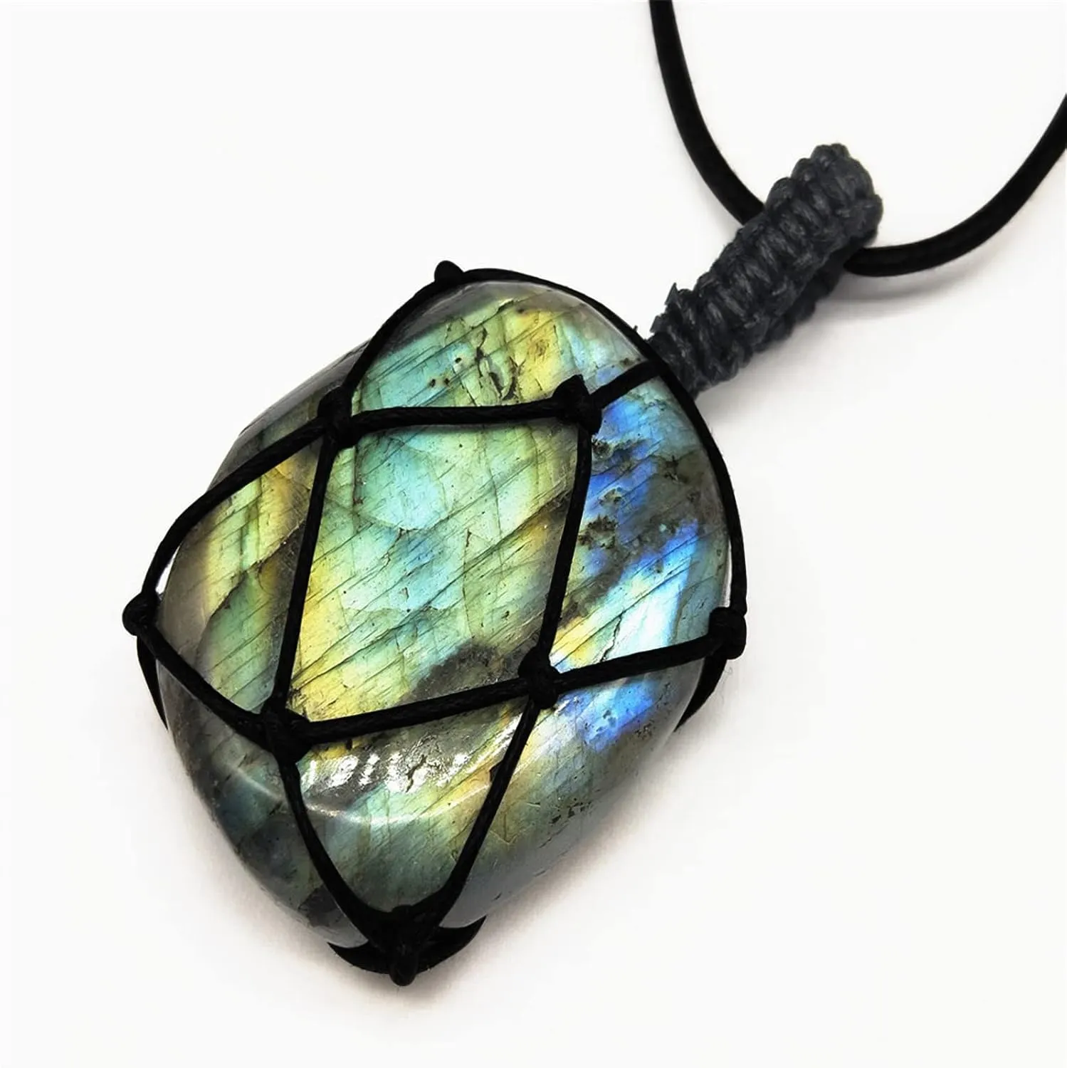 Boys Initial Necklace Ages 8-12 Pendant With Hand Woven Rope Labradorite Stone Stone Pendant Plane Necklace for