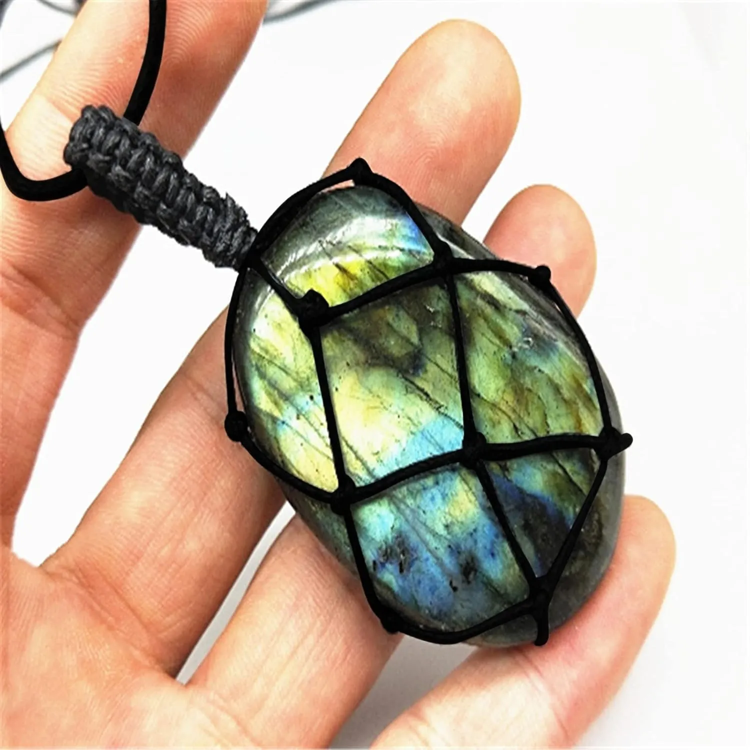 Boys Initial Necklace Ages 8-12 Pendant With Hand Woven Rope Labradorite Stone Stone Pendant Plane Necklace for