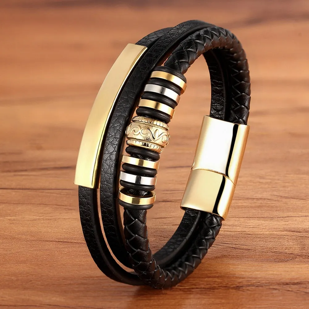 Bracelet for Men Multilayer Genuine Leather Bangles Magnetic Clasp