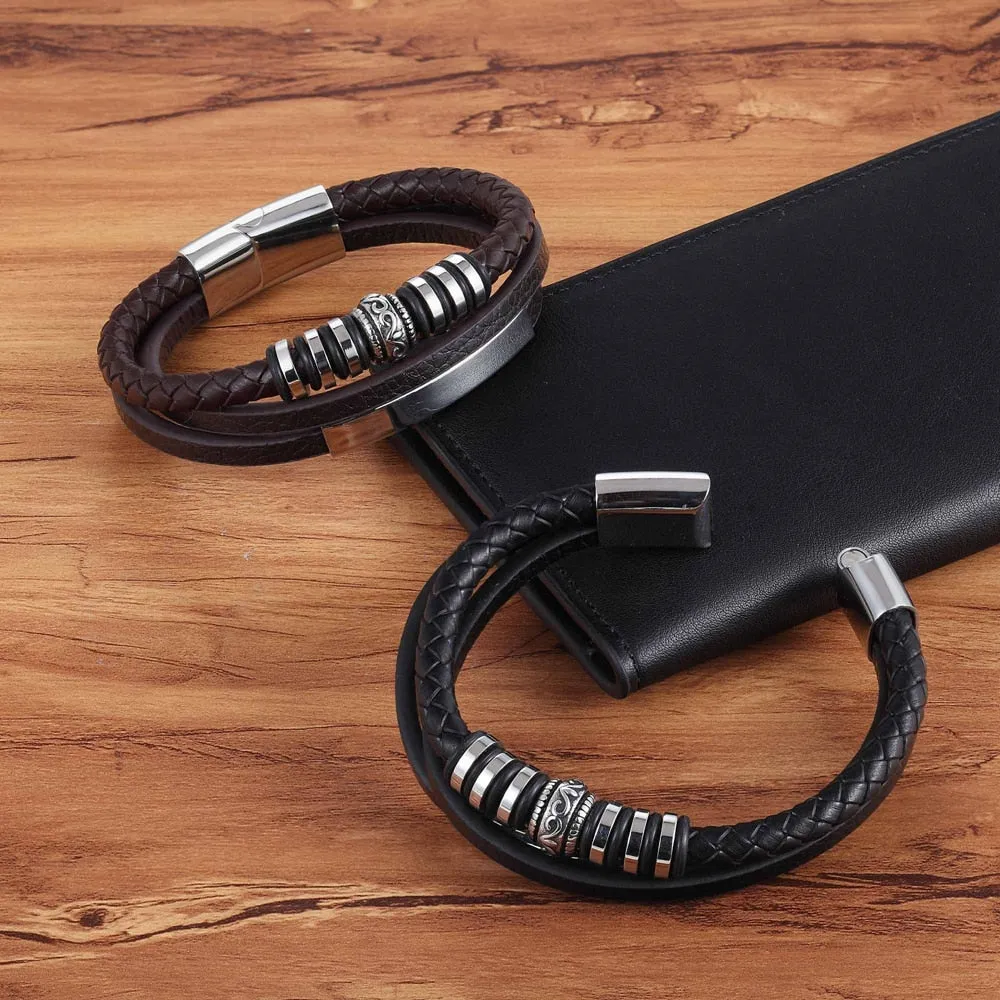 Bracelet for Men Multilayer Genuine Leather Bangles Magnetic Clasp