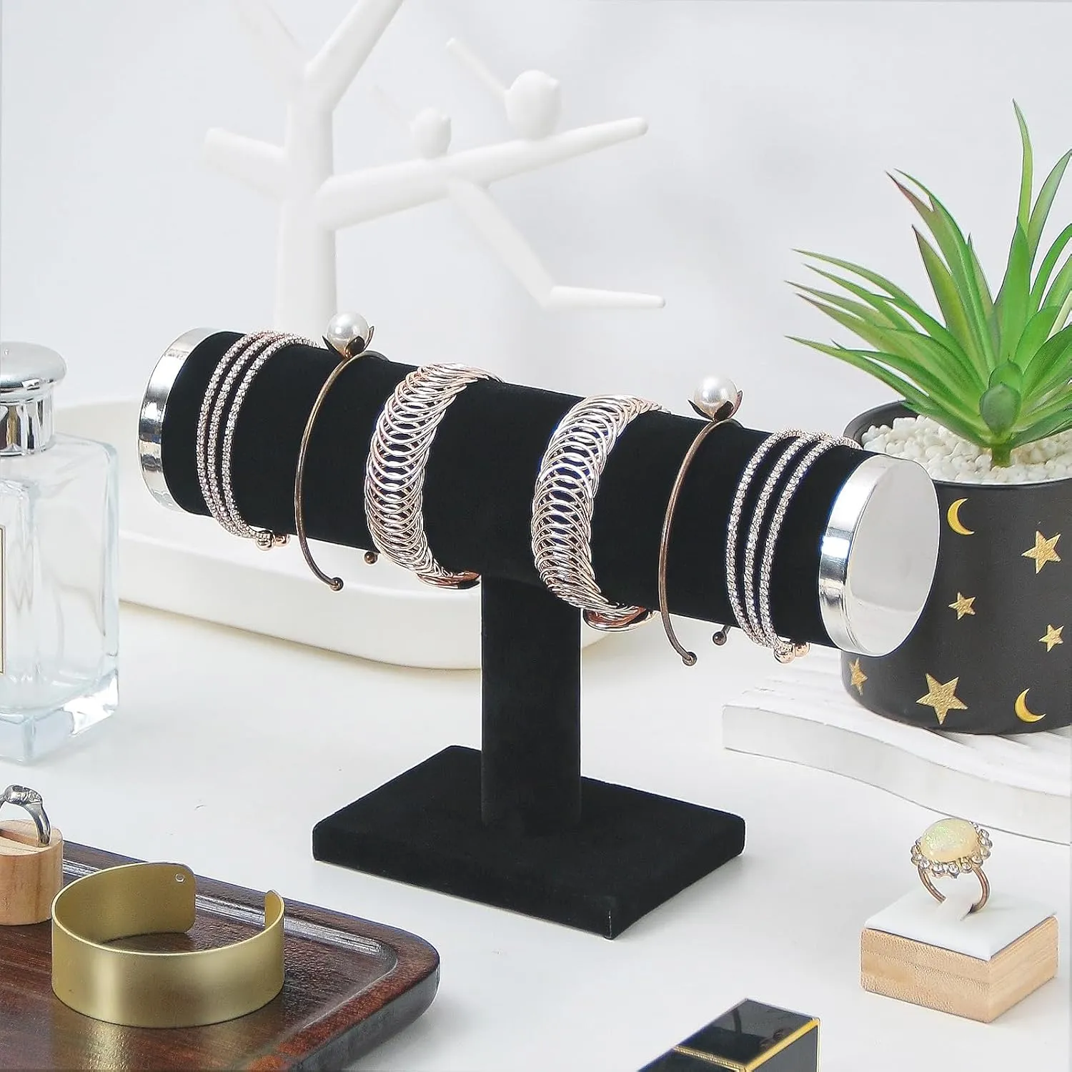 Bracelet Holder,T-bar Jewelry Organizer Display Stand for Girls (Black)