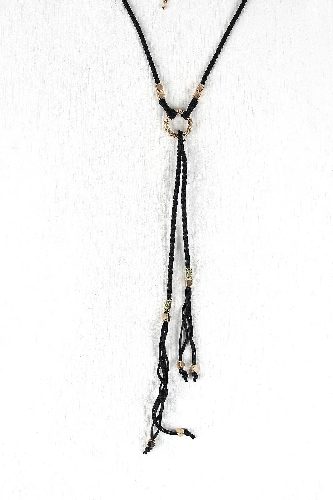 Braided Cube Beads Vegan Leather Necklace Set