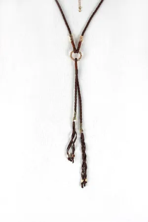 Braided Cube Beads Vegan Leather Necklace Set