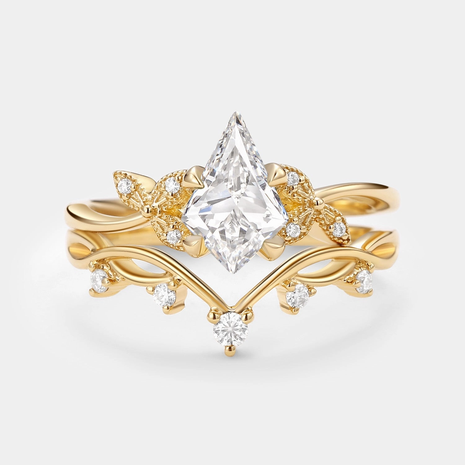 Branch & Leafy Kite Lab Grown Diamond Leafy Ring Set 2pcs Stylish Accent