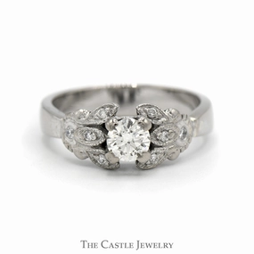 1/2ct Diamond Engagement Ring with Diamond Accented Floral Design in 10k White Gold Personal expression