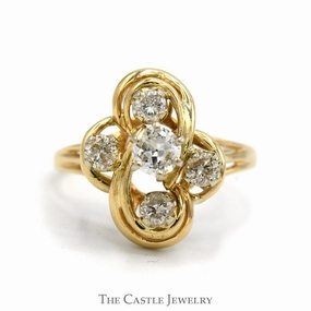 Shiny Accent Chic Adornment Swirled Freeform 3/4cttw Round Diamond Cluster Ring in 10k Yellow Gold