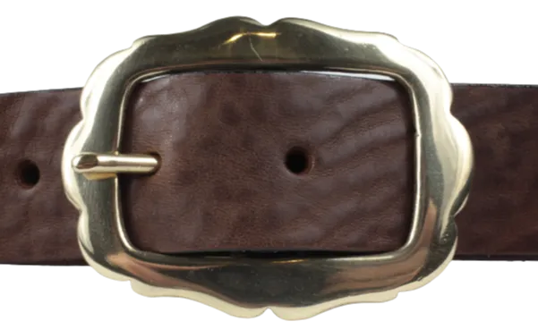 Brass Rectangle Rounded Sides 1 1/4 Inch Leather Belt