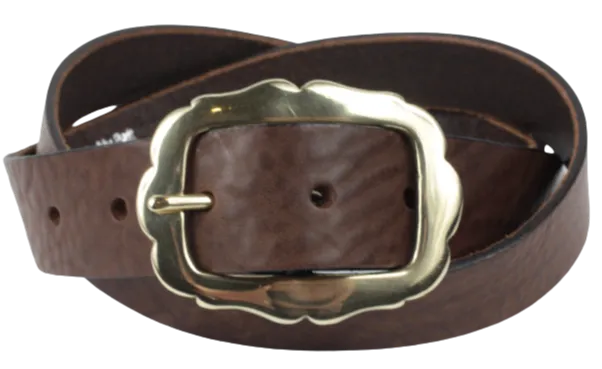 Brass Rectangle Rounded Sides 1 1/4 Inch Leather Belt