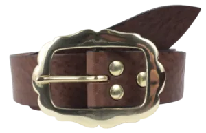 Brass Rectangle Rounded Sides 1 1/4 Inch Leather Belt