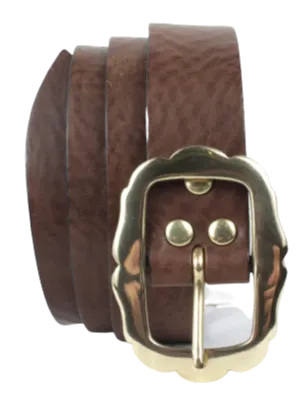 Brass Rectangle Rounded Sides 1 1/4 Inch Leather Belt