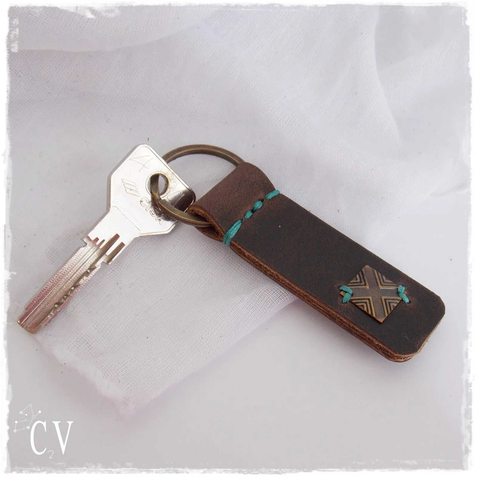 Brass Square Oriental Keychain