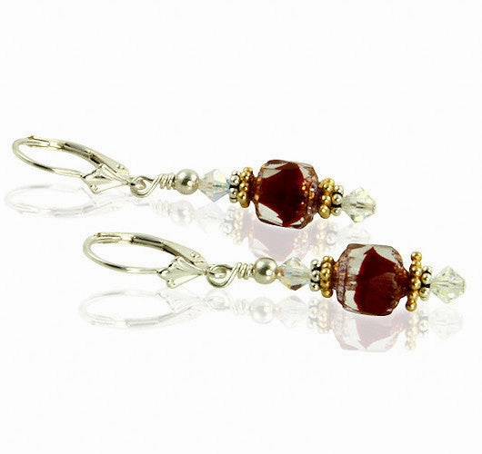 Breathtaking Ruby Red Gold Cathedral Earrings Delicate Must-Have