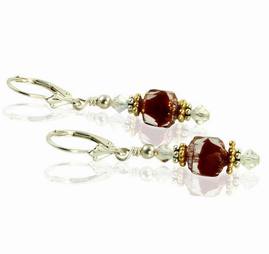 Breathtaking Ruby Red Gold Cathedral Earrings Decorative Accent Lightweight Accent