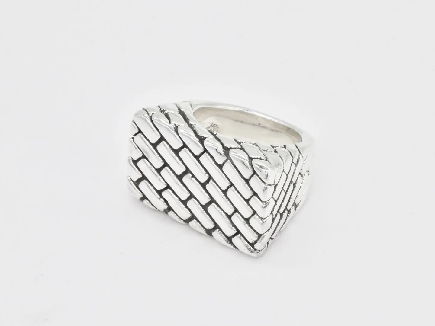 Brick Signet Ring - Silver Patterned Ring - Signet Ring