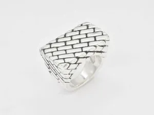 Brick Signet Ring - Silver Patterned Ring - Signet Ring