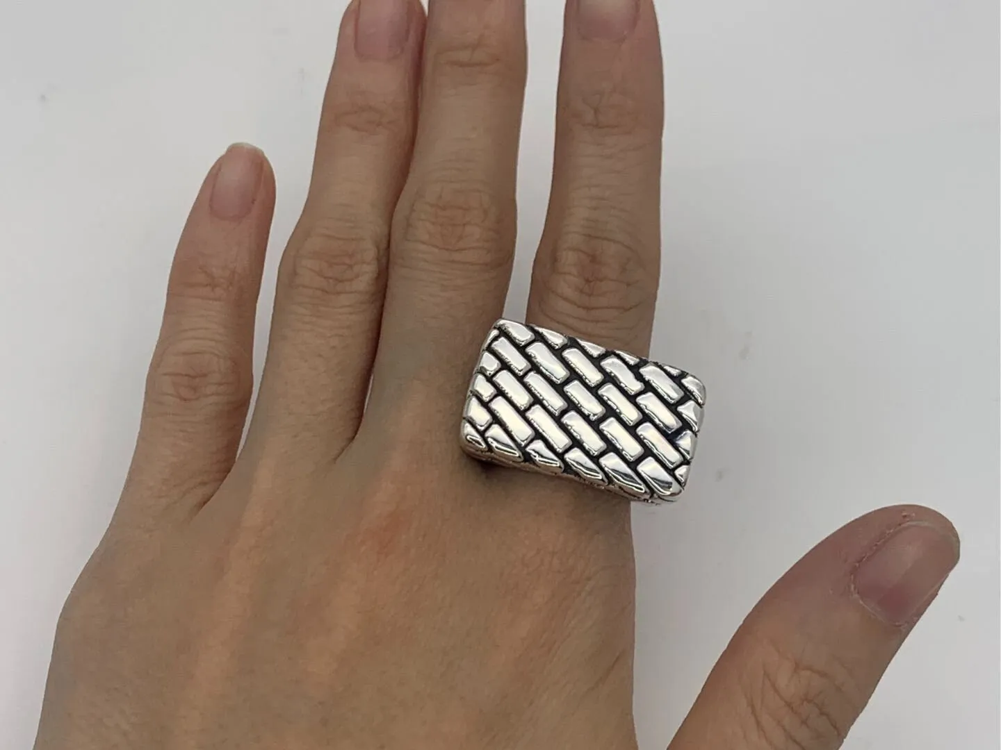 Brick Signet Ring - Silver Patterned Ring - Signet Ring