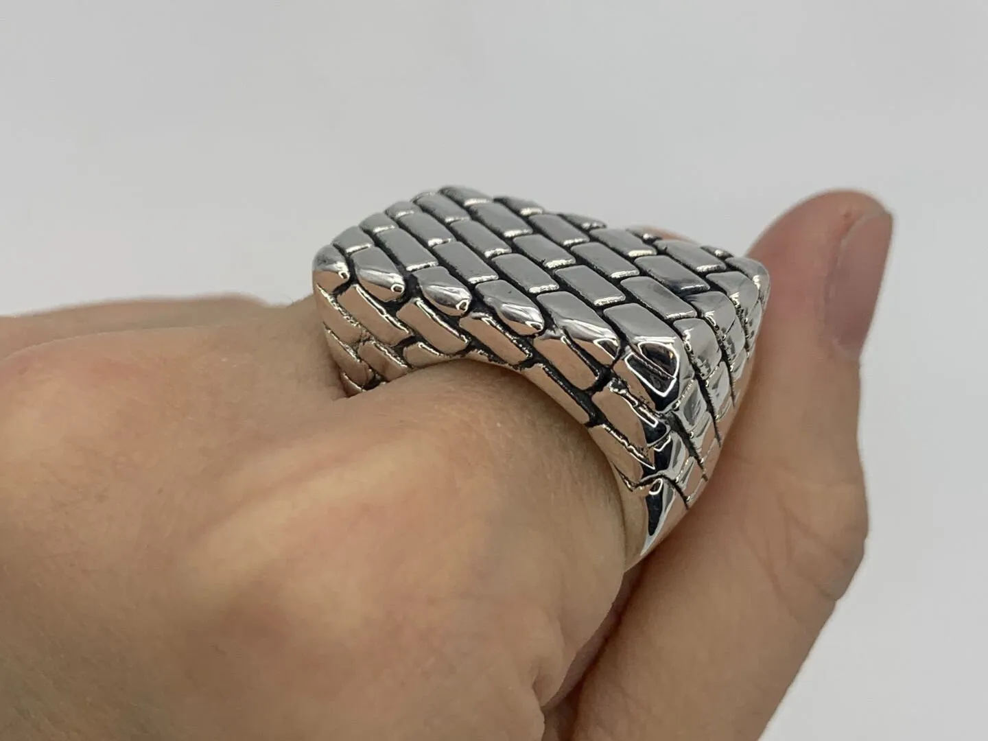 Brick Signet Ring - Silver Patterned Ring - Signet Ring