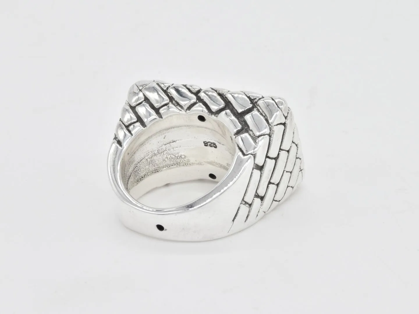 Brick Signet Ring - Silver Patterned Ring - Signet Ring