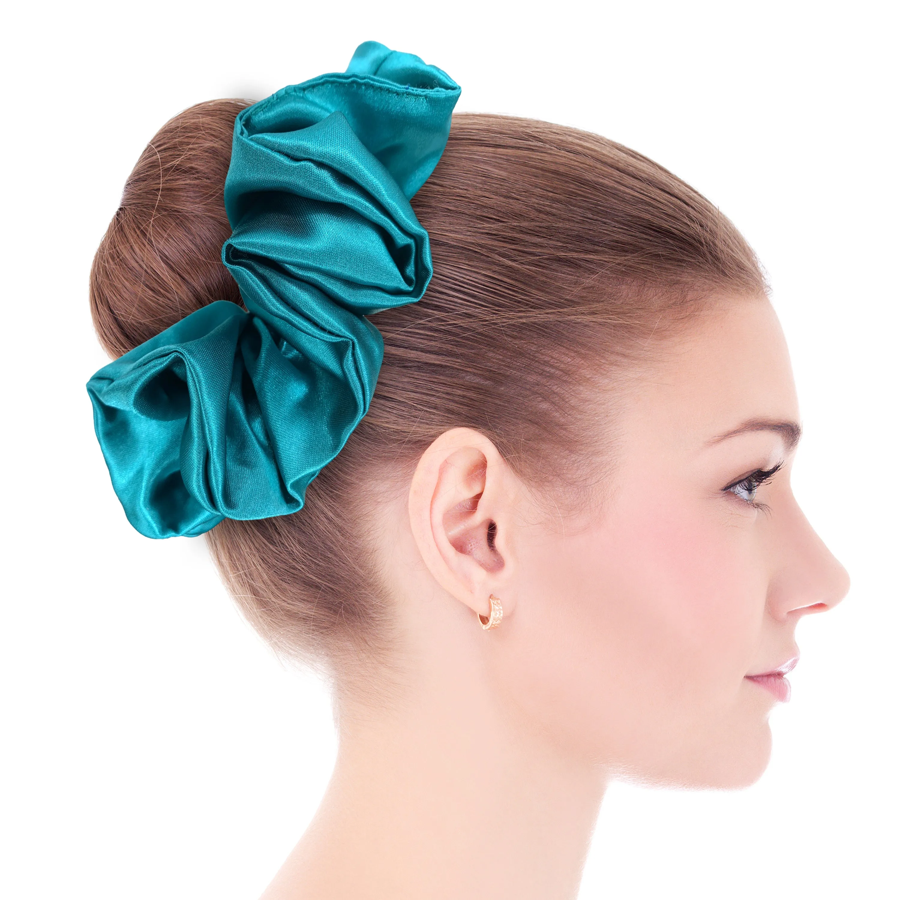 Bridal Satin Scrunchies King Size XXL Oversized Ponytail Holder Made in the USA Teal