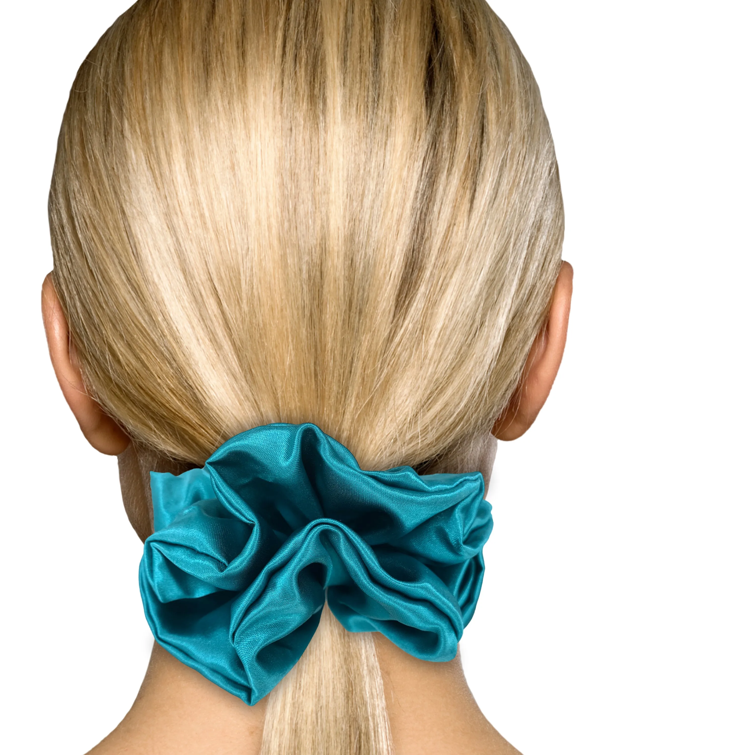 Bridal Satin Scrunchies King Size XXL Oversized Ponytail Holder Made in the USA Teal