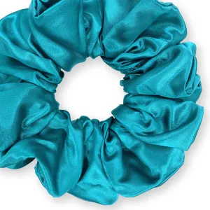 Bridal Satin Scrunchies King Size XXL Oversized Ponytail Holder Made in the USA Teal