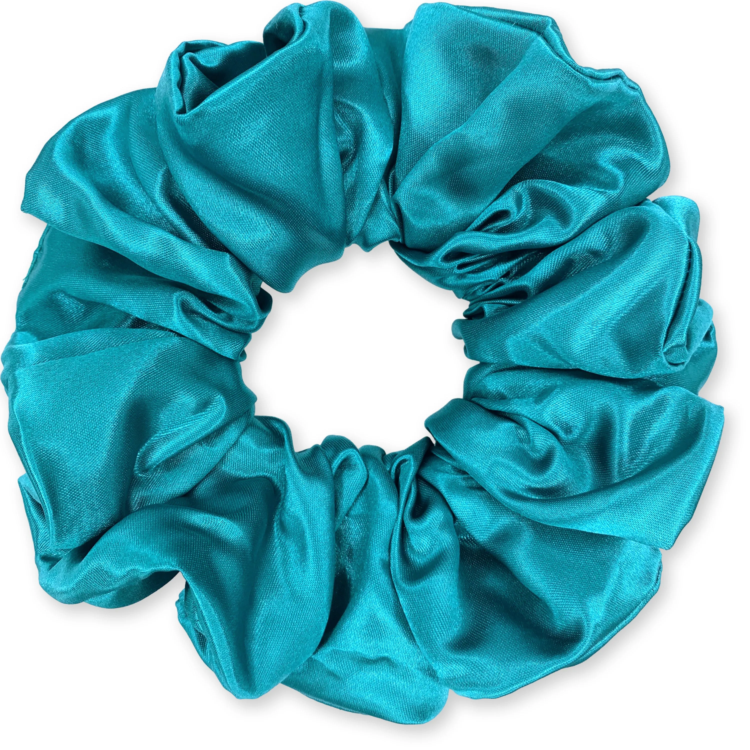 Bridal Satin Scrunchies King Size XXL Oversized Ponytail Holder Made in the USA Teal
