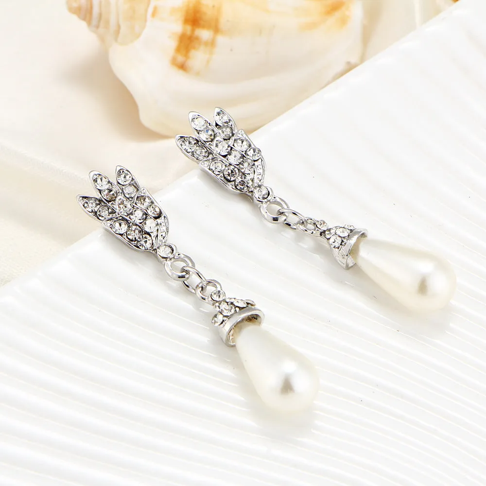 Bride Pearl Crystal With Short Collarbone Neck Necklace Set
