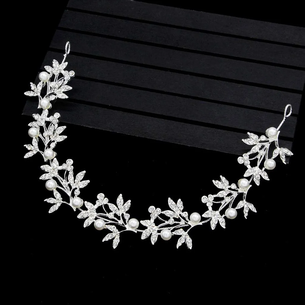 Bridesmaid Flower Forehead Comb Accessory Hair Clip Crystal Hair Pearl Headband Stretchy Bridal Pin Bridal supplies Black