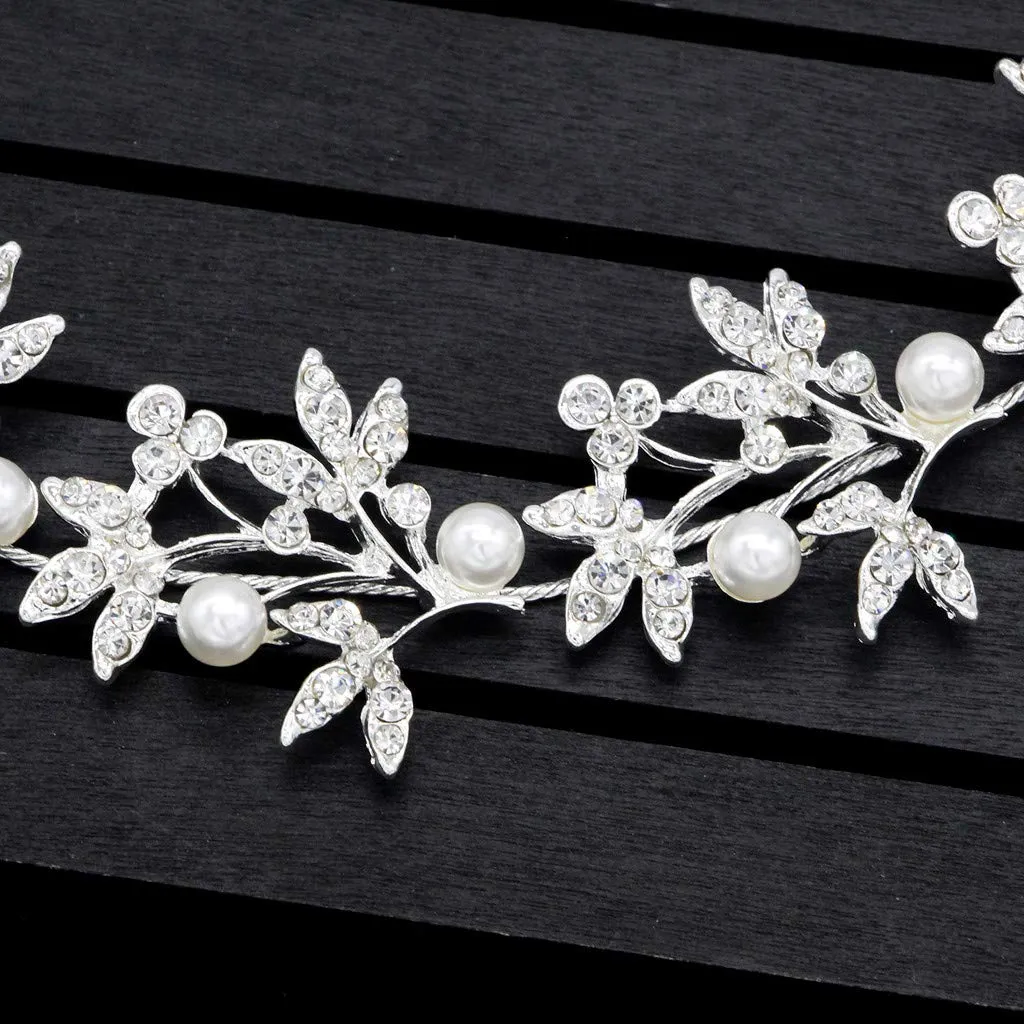 Bridesmaid Flower Forehead Comb Accessory Hair Clip Crystal Hair Pearl Headband Stretchy Bridal Pin Bridal supplies Black