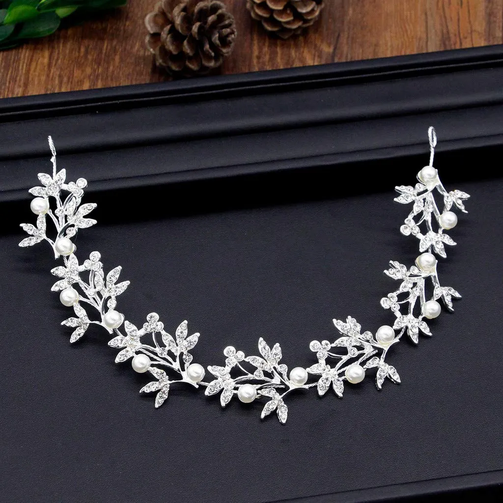 Bridesmaid Flower Forehead Comb Accessory Hair Clip Crystal Hair Pearl Headband Stretchy Bridal Pin Bridal supplies Black
