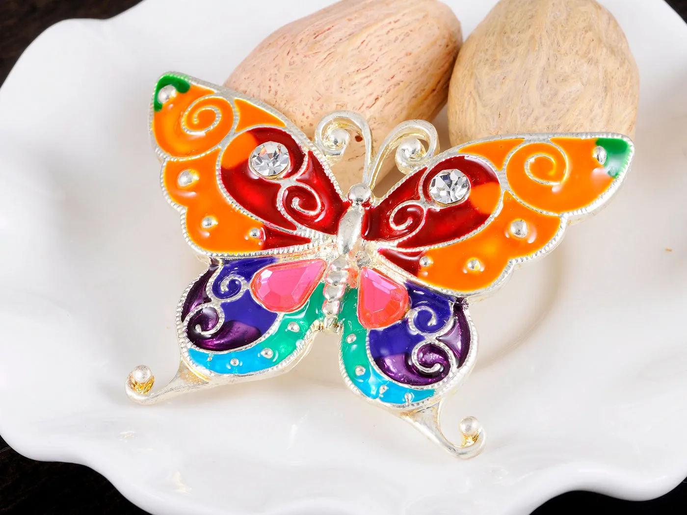 Bright Enamel Handpainted Wing Bold Butterfly Bug Pin Brooch