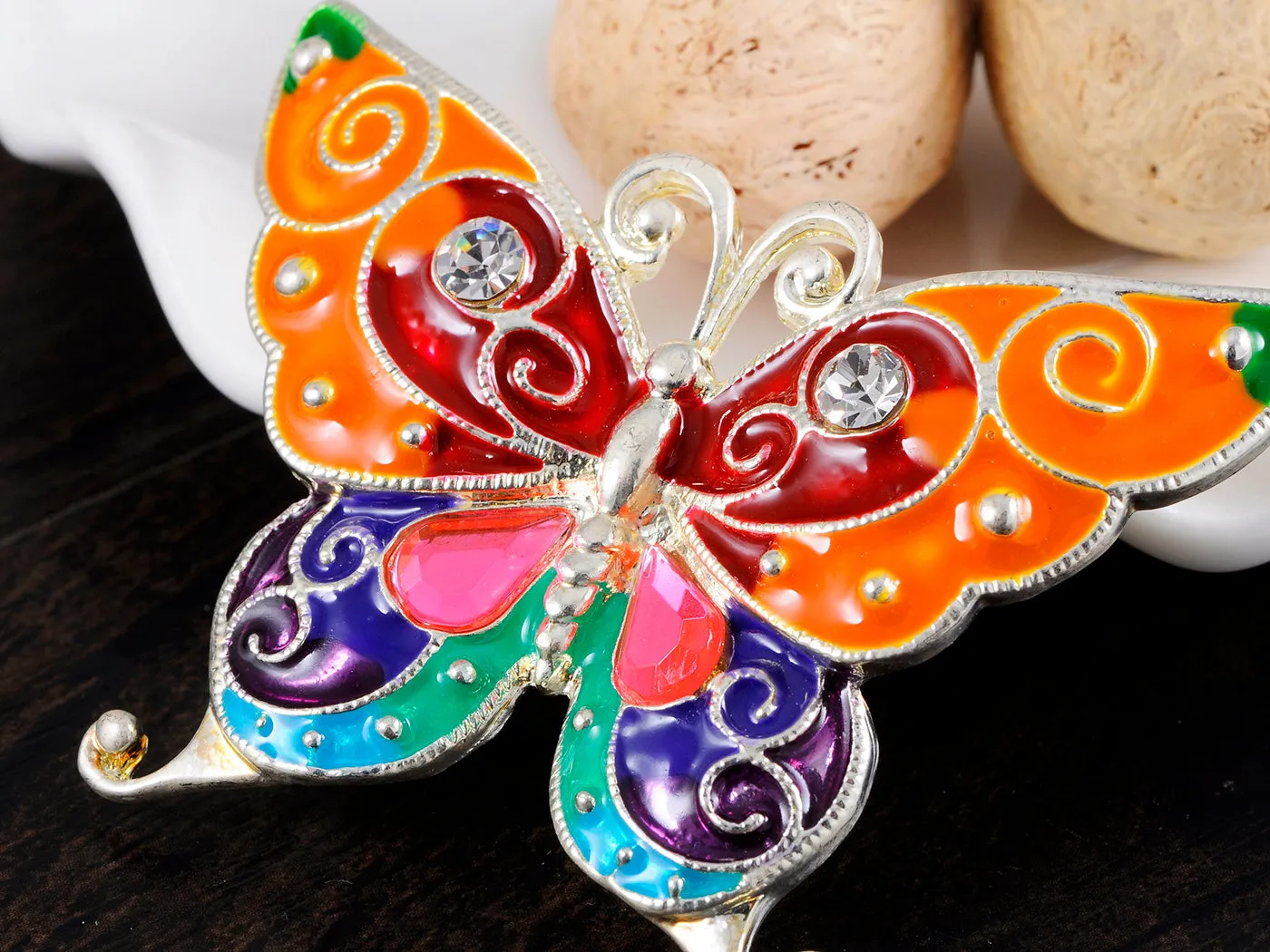 Bright Enamel Handpainted Wing Bold Butterfly Bug Pin Brooch