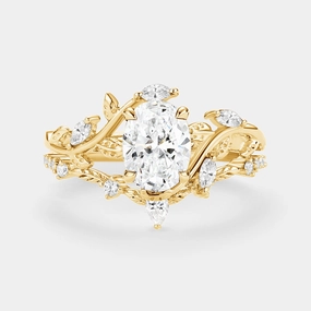 Oval Cut Lab Grown Diamond Leafy Engagement Ring Sets 2pcs - Daphne Unique Sparkle Sculptural Feel